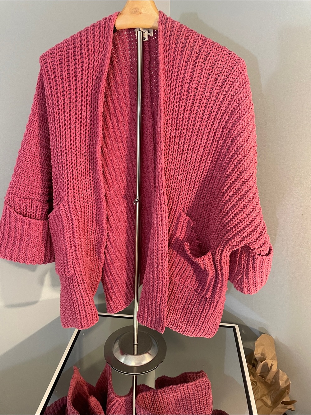POL Chunky Open-Front Cardigan in Berry new oversized